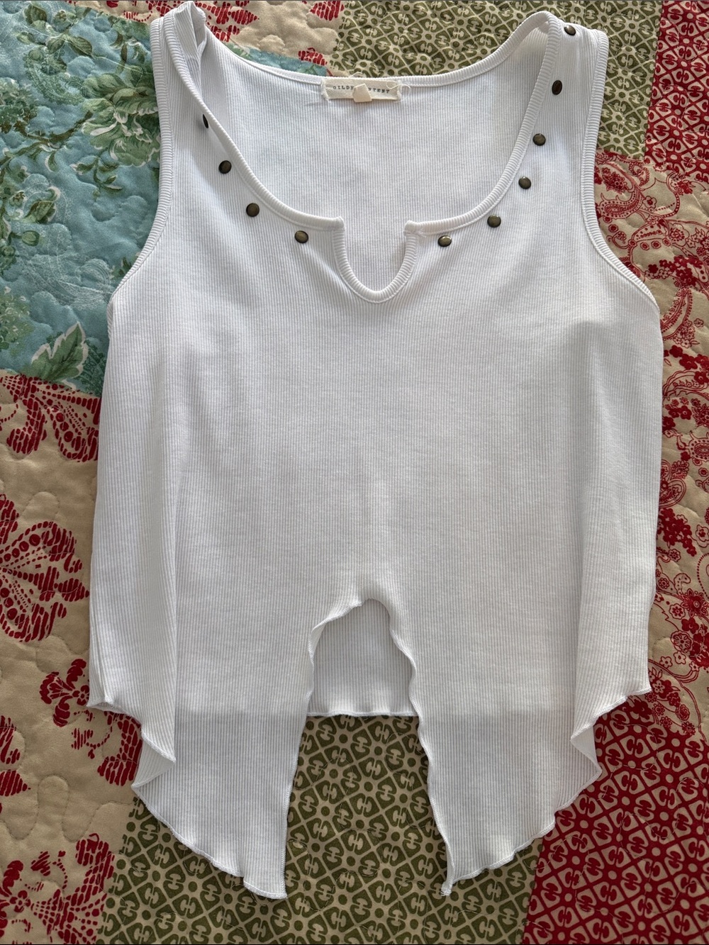 BKE White Ribbed Tank with Antiqued Stud Accents